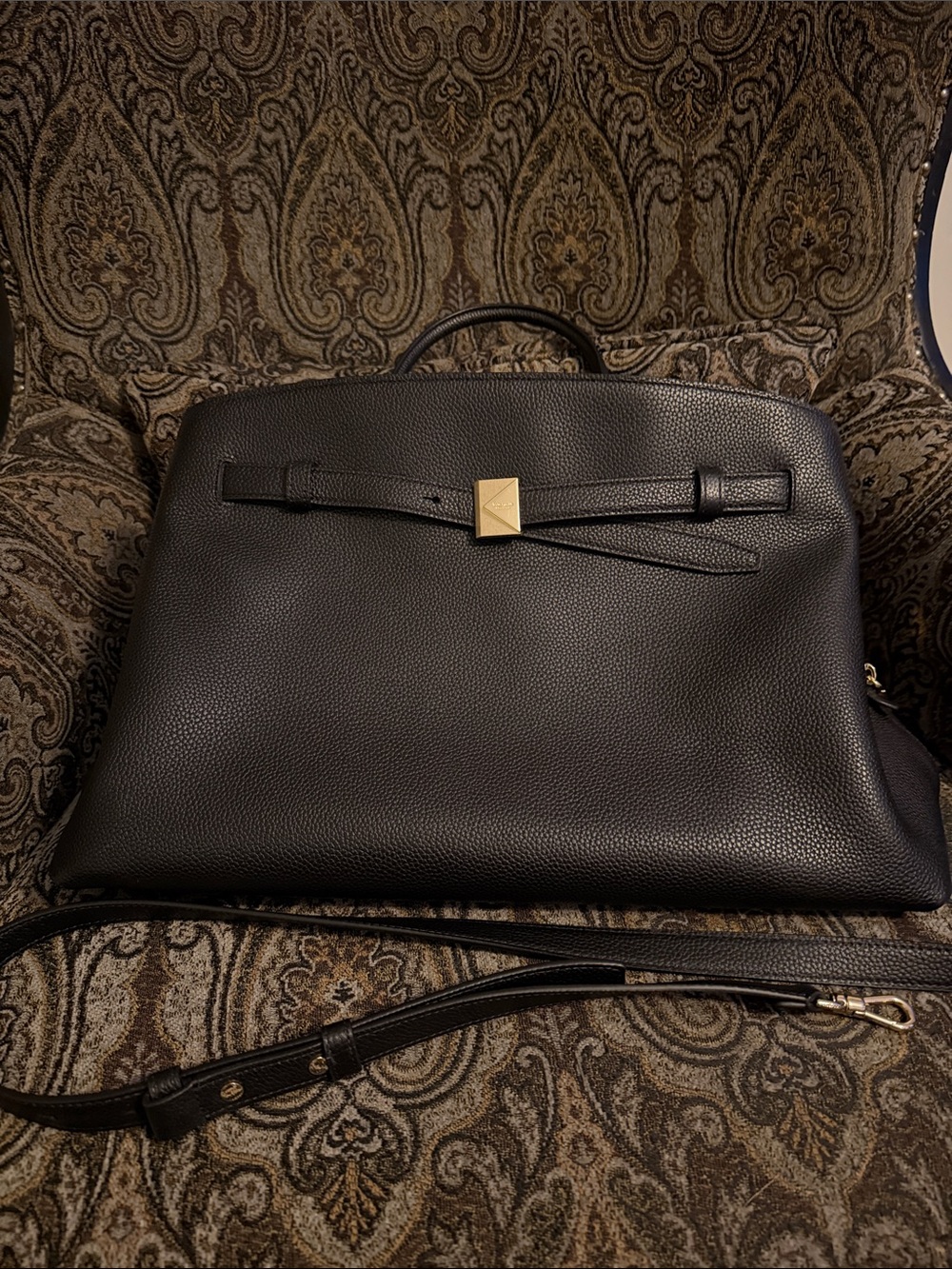 kate spade Black Pebbled Leather Satchel with Gold Accent